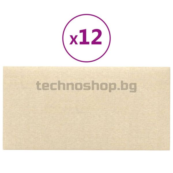 Стенни панели, 12 бр, кремави, 30x15 см, плат, 0,54 м²