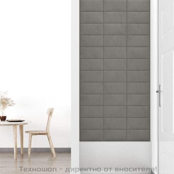 Стенни панели, 12 бр, светлосиви, 30x15 см, кадифе, 0,54 м²