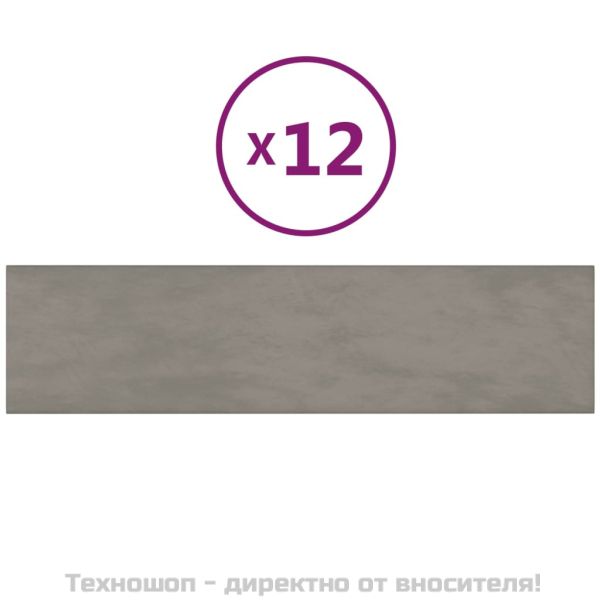 Стенни панели, 12 бр, светлосиви, 60x15 см, кадифе, 1,08 м²
