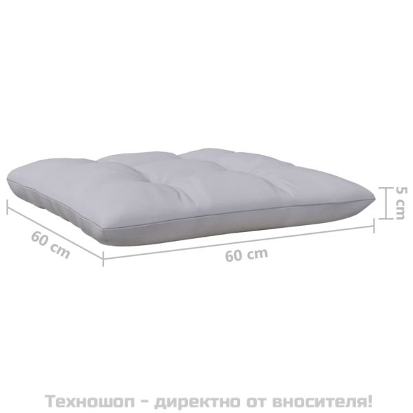 3-местен градински диван със сиви възглавници, бор масив