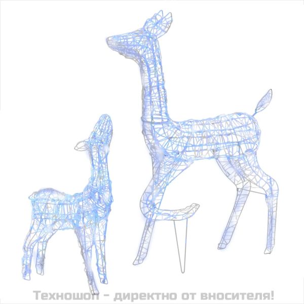 Акрилна коледна украса семейство елени, 160 LED, синьо