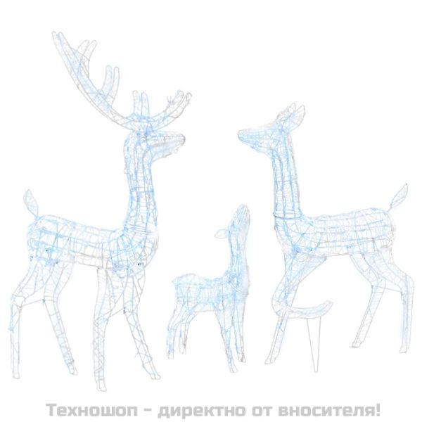 Акрилна коледна украса семейство елени, 300 LED, топло бяло