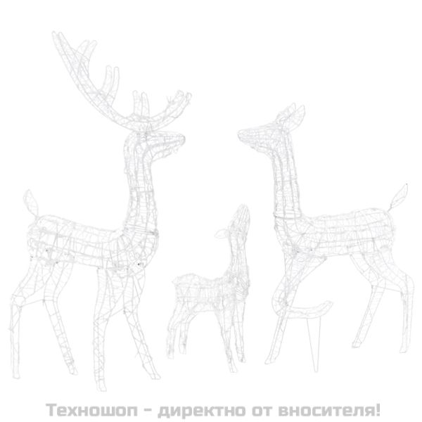 Акрилна коледна украса семейство елени, 300 LED, топло бяло