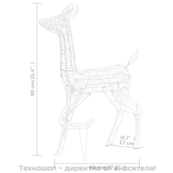 Акрилна коледна украса семейство елени, 300 LED, топло бяло
