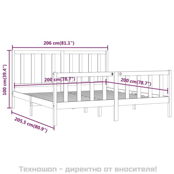 Рамка за легло, бяла, дърво масив, 200x200 см