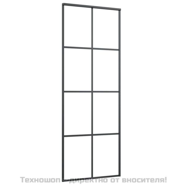 Плъзгаща се врата, черна, 76x205 см, ESG стъкло и алуминий
