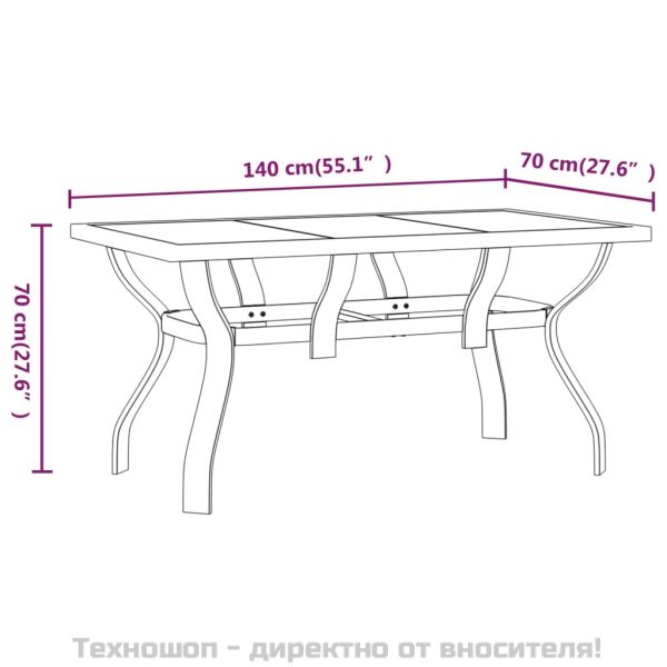 Градинска маса, черна, 140x70x70 см, стомана и стъкло