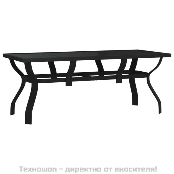 Градинска маса, черна, 180x80x70 см, стомана и стъкло
