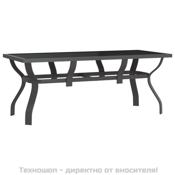 Градинска маса, сиво-черна, 180x80x70 см, стомана и стъкло