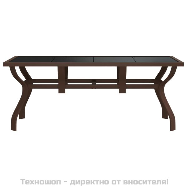 Градинска маса, кафяво-черна, 180x80x70 см, стомана и стъкло