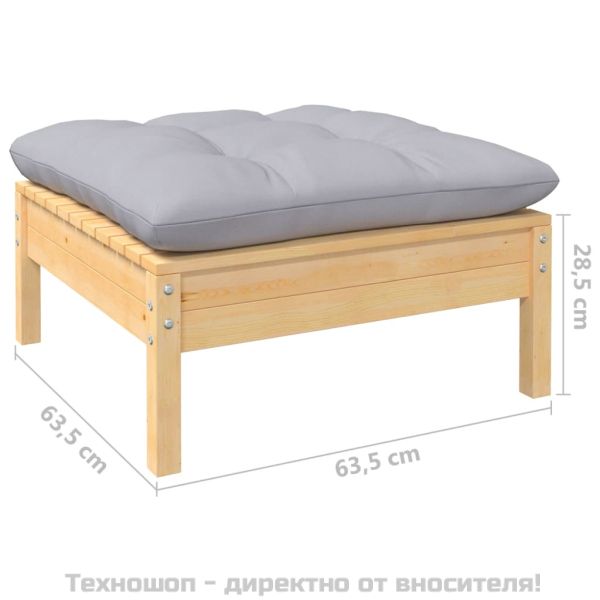 Градински лаундж комплект 3 части сиви възглавници бор масив