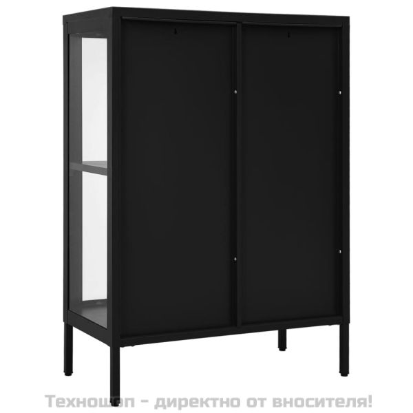 Бюфет, черен, 75x35x105 см, стомана и стъкло
