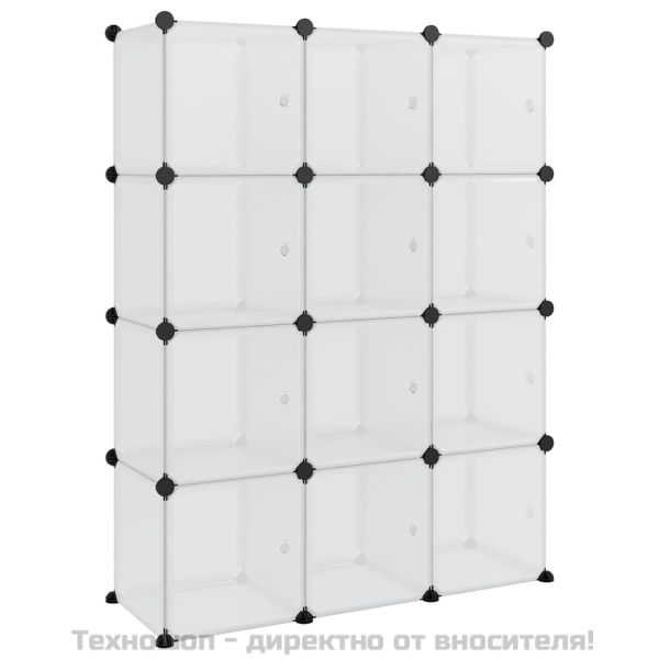 Органайзер за съхранение тип куб с 12 куба и вратички, прозрачен PP