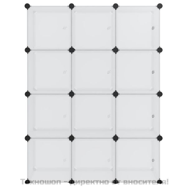 Органайзер за съхранение тип куб с 12 куба и вратички, прозрачен PP