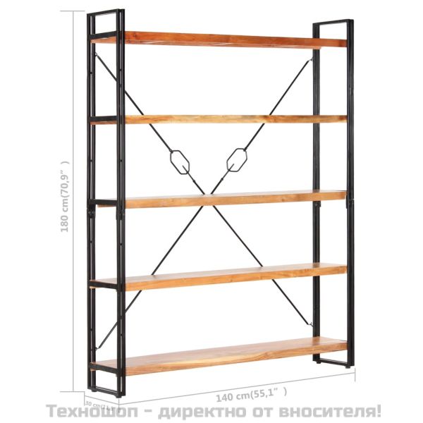 Библиотека с 5 рафта, 140x30x180 см, акация масив