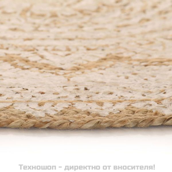 Плетен килим от юта с принт, 180 см, кръгъл