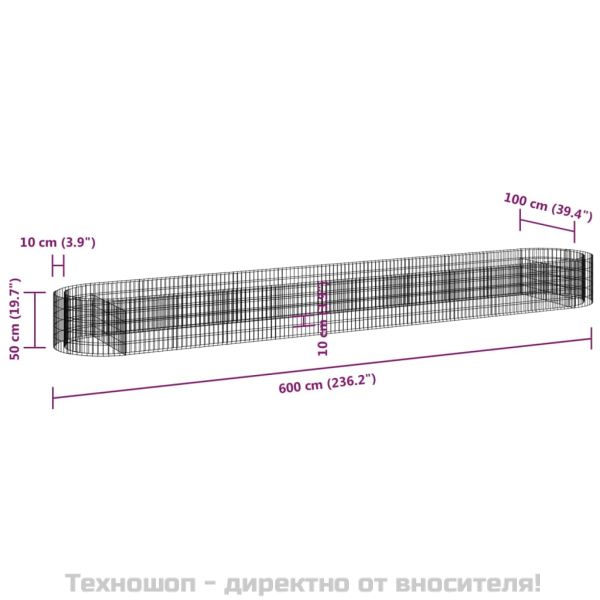 Габион повдигната леха, поцинковано желязо, 600x100x50 cм