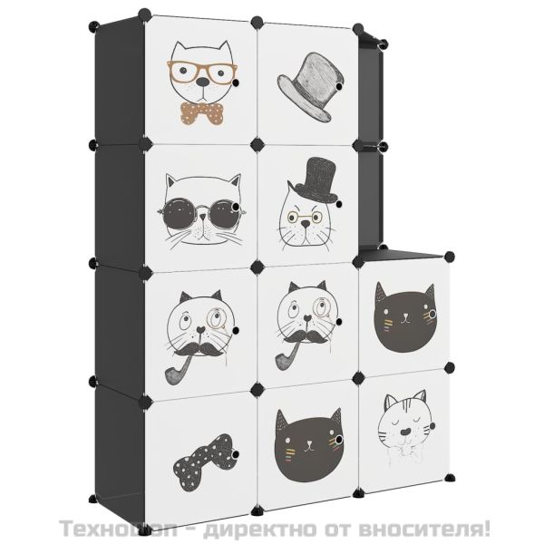 Детски кубичен шкаф за съхранение с 10 куба, черен, PP