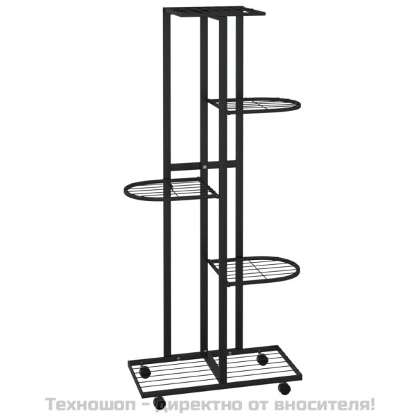 5-етажна стойка за цветя на колела 44x23x100 см черна желязо