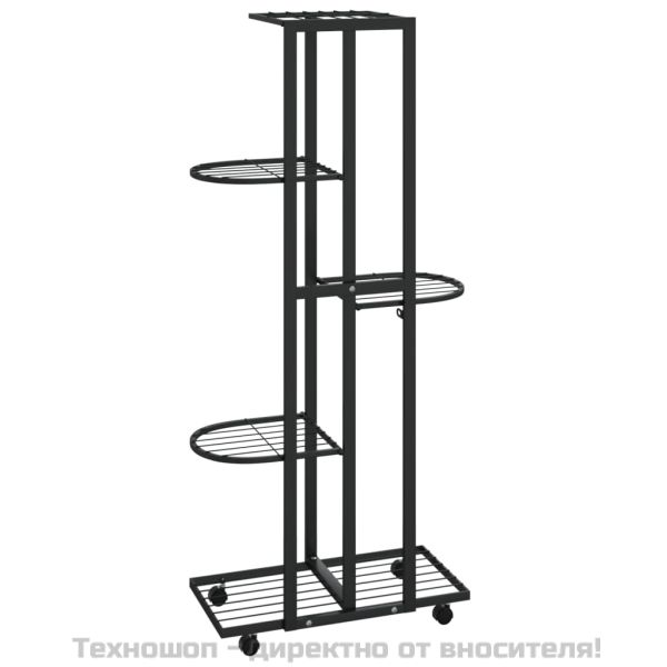 5-етажна стойка за цветя на колела 44x23x100 см черна желязо