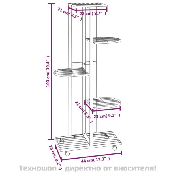 5-етажна стойка за цветя на колела 44x23x100 см черна желязо
