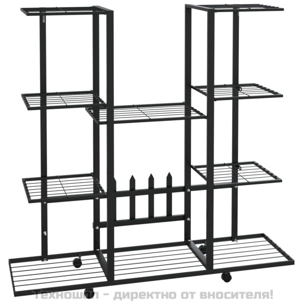 Стойка за цветя на колела 94,5x24,5x91,5 см черна желязо