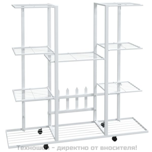 Стойка за цветя на колела 94,5x24,5x91,5 см бяла желязо