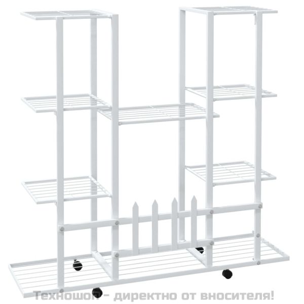 Стойка за цветя на колела 94,5x24,5x91,5 см бяла желязо