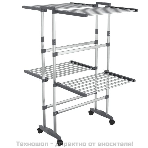 Двуетажен сушилник за дрехи с колелца, сребрист, 60x70x106 см