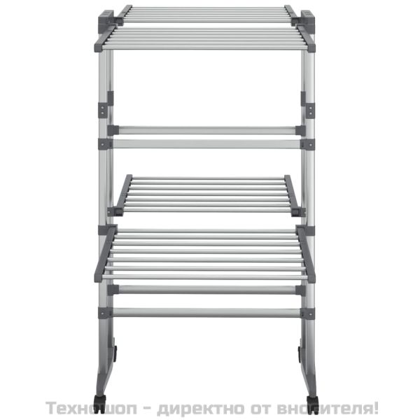 Двуетажен сушилник за дрехи с колелца, сребрист, 60x70x106 см
