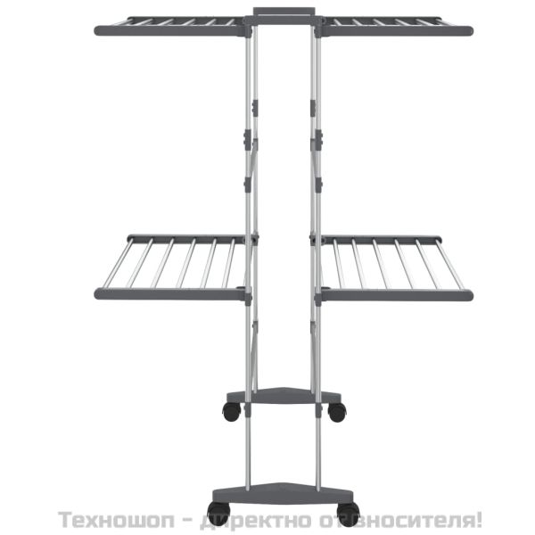 Двуетажен сушилник за дрехи с колелца, сребрист, 60x70x106 см