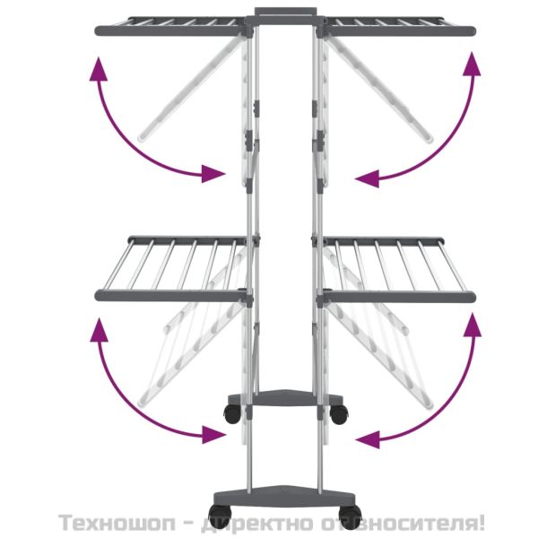Двуетажен сушилник за дрехи с колелца, сребрист, 60x70x106 см