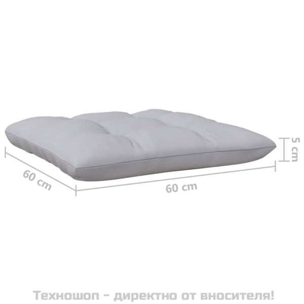 4-местен градински диван със сиви възглавници, бор масив