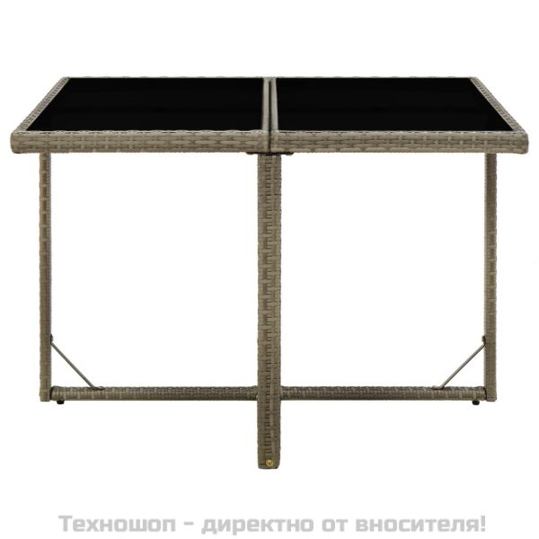 Градинска маса, сива, 109x107x74 см, полиратан и стъкло