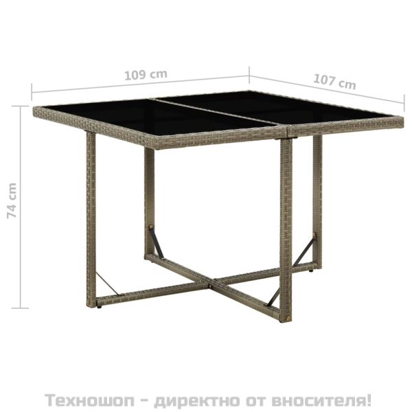 Градинска маса, сива, 109x107x74 см, полиратан и стъкло