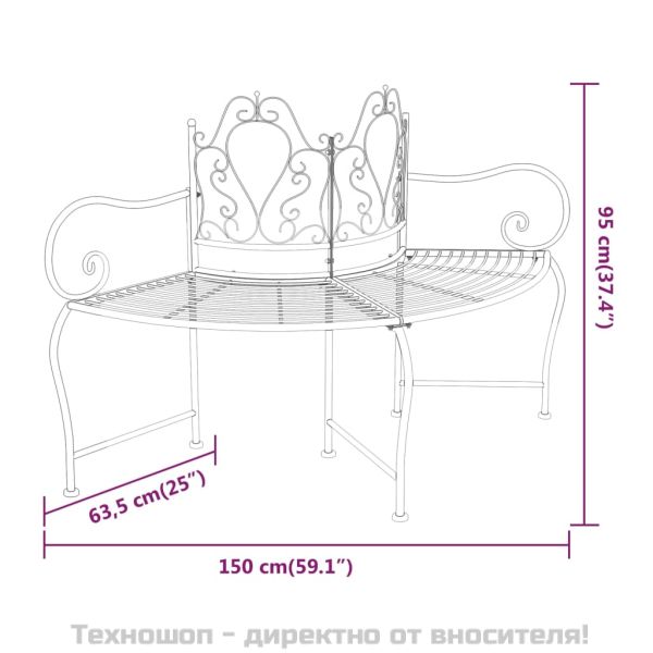 Пейка за около дърво, 150 см, черна, стомана