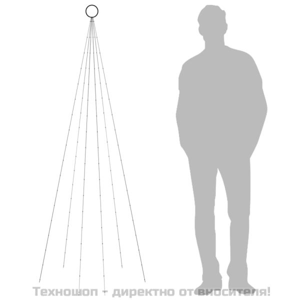 Коледна елха на флагщок, топло бяло, 108 LED, 180 см