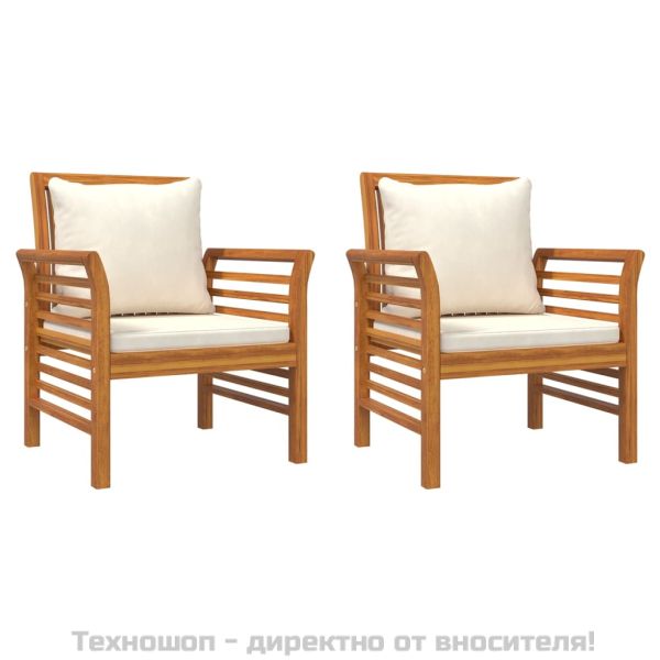 Стол кресло с кремавобели възглавници, 2 бр, акация масив