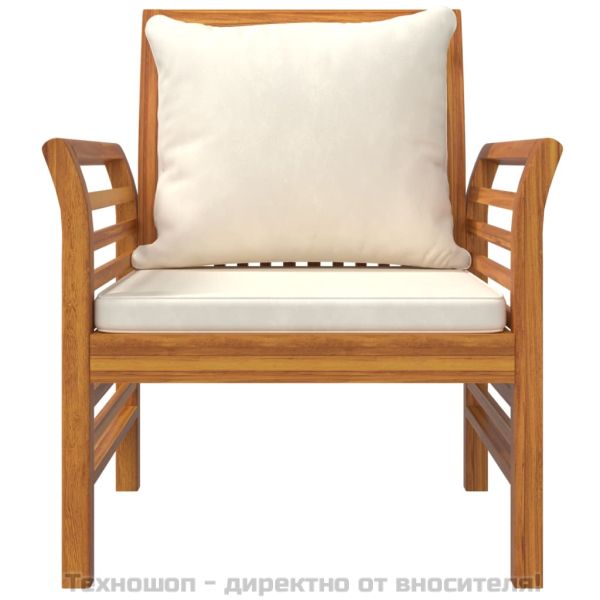 Стол кресло с кремавобели възглавници, 2 бр, акация масив