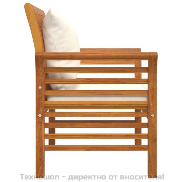 Стол кресло с кремавобели възглавници, 2 бр, акация масив
