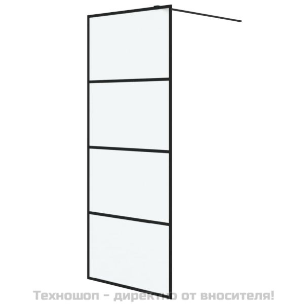 Параван за баня, черен, 80x195 см, матирано ESG стъкло