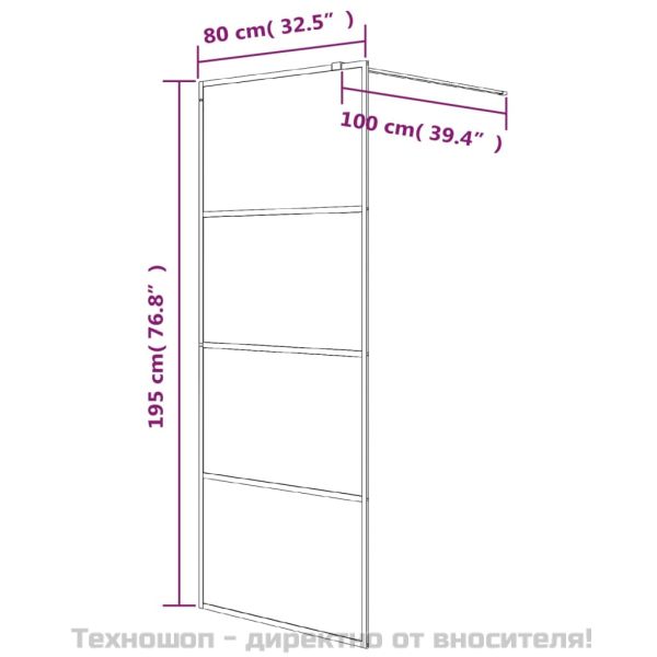 Параван за баня, черен, 80x195 см, матирано ESG стъкло