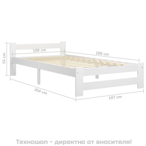 Рамка за легло, бяла, бор масив, 100х200 см