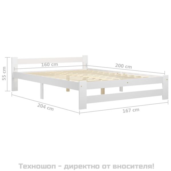 Рамка за легло, бяла, бор масив, 160х200 см