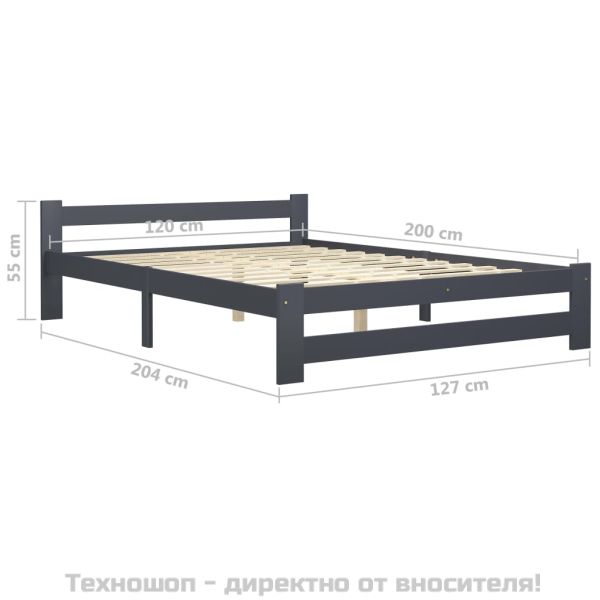 Рамка за легло, тъмносива, бор масив, 120x200 см