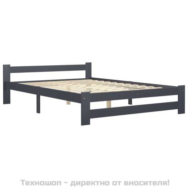 Рамка за легло, тъмносива, бор масив, 140x200 см