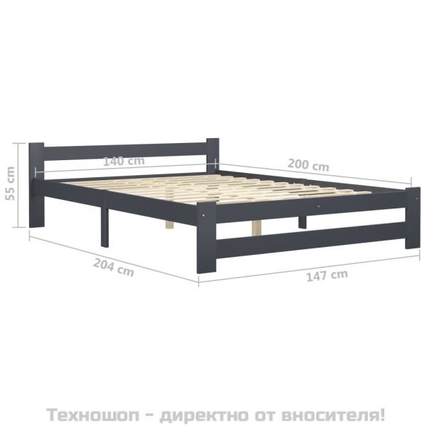 Рамка за легло, тъмносива, бор масив, 140x200 см