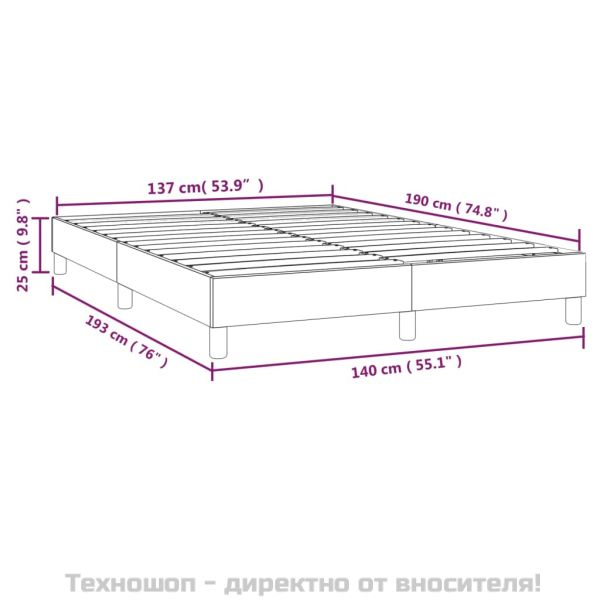 Рамка за легло с пружини, светлосив, 140x190 см, кадифе