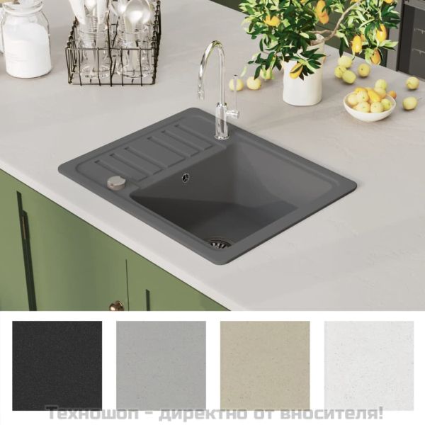 Гранитна кухненска мивка с едно корито, сива