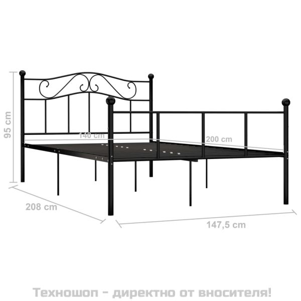 Рамка за легло, черна, метал, 140x200 cм